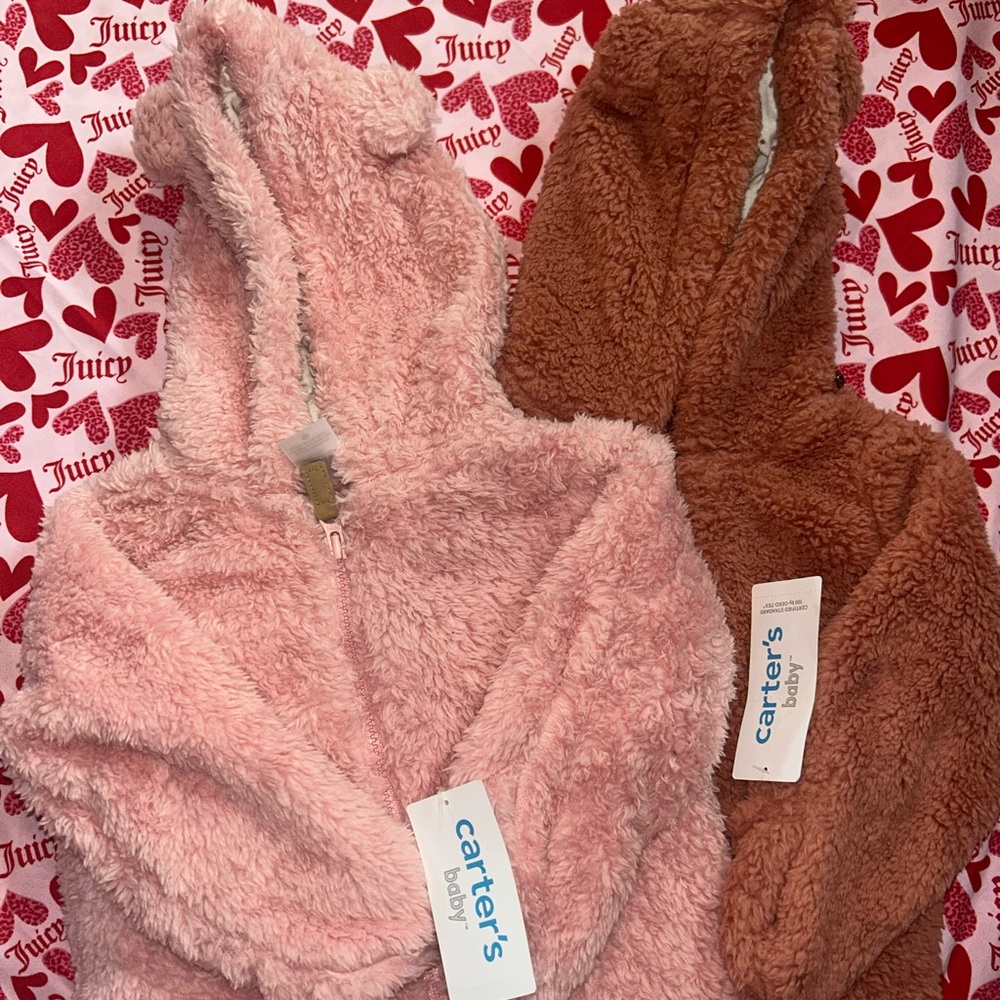 Carter's Cozy Sherpa Hooded Baby Jumpers - Pink & Brown